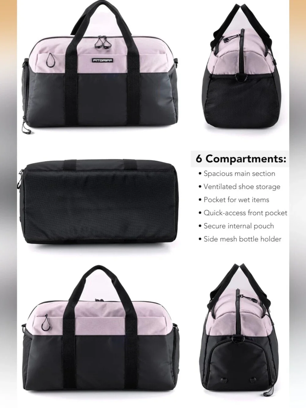 Unisex FITGRIFF Canvas Two-Tone Carry GYM Bag in Cream and Black